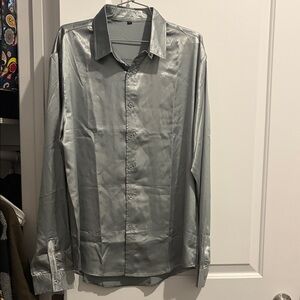 Unique Vintage Metallic Gray Dress Shirt